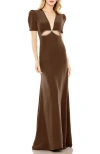 Mac Duggal Leena Rhinestone Cutout Sheath Gown In Espresso