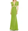 Mac Duggal Plunge Neck Puff Sleeve Cut Out Gown In Apple Green In Green