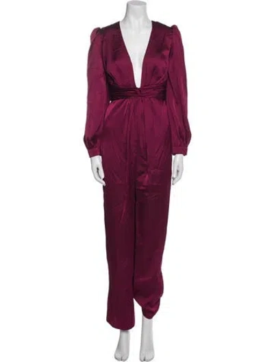 Pre-owned Mac Duggal Plunge Neckline Jumpsuit W/ Tags In Burgundy