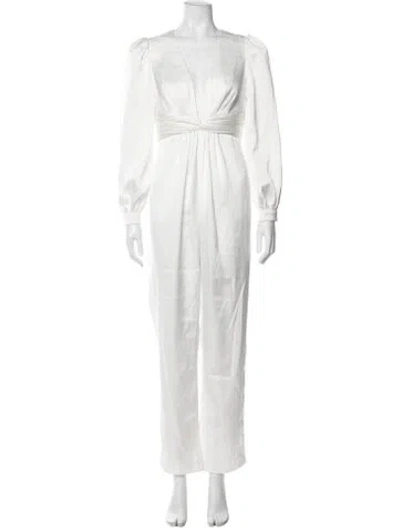 Pre-owned Mac Duggal Plunge Neckline Jumpsuit In White