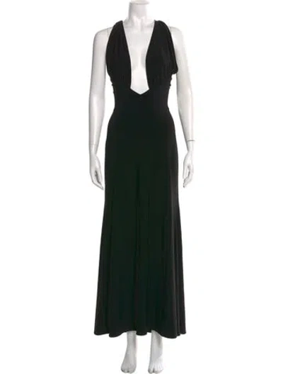 Pre-owned Mac Duggal Plunge Neckline Long Dress In Black
