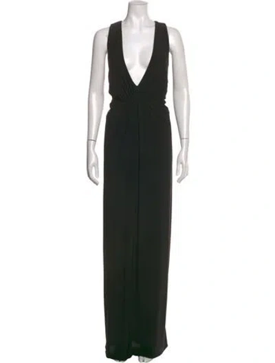 Pre-owned Mac Duggal Plunge Neckline Long Dress In Black