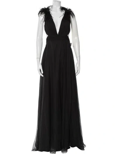 Pre-owned Mac Duggal Plunge Neckline Long Dress In Black