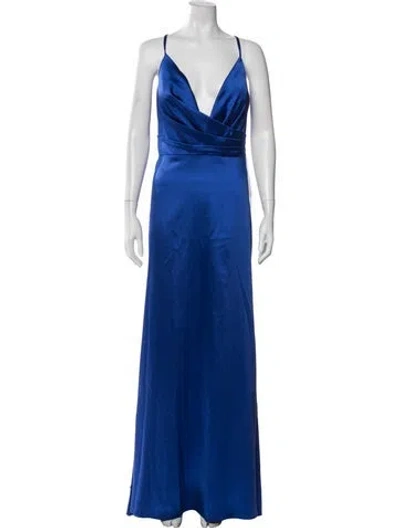 Pre-owned Mac Duggal Plunge Neckline Long Dress In Blue