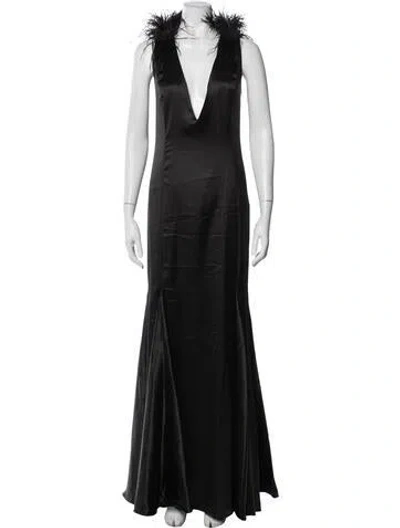 Pre-owned Mac Duggal Plunge Neckline Long Dress In Blue