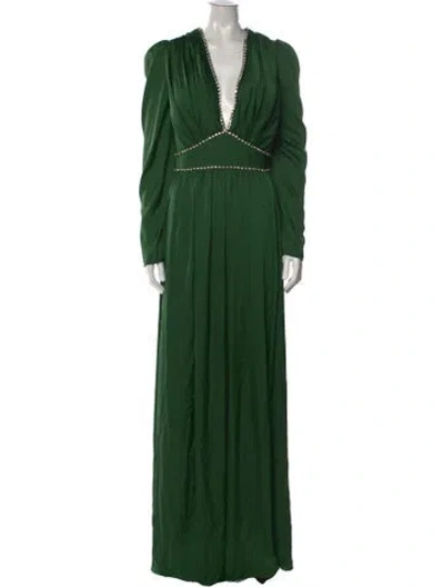 Pre-owned Mac Duggal Plunge Neckline Long Dress In Green