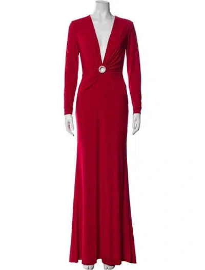 Pre-owned Mac Duggal Plunge Neckline Long Dress In Red