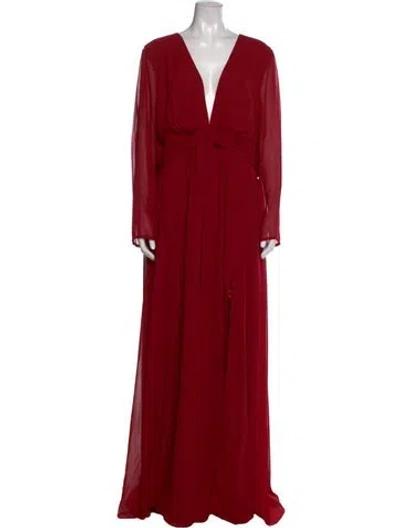 Pre-owned Mac Duggal Plunge Neckline Long Dress In Red