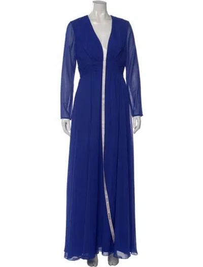 Pre-owned Mac Duggal Plunge Neckline Long Dress W/ Tags In Blue