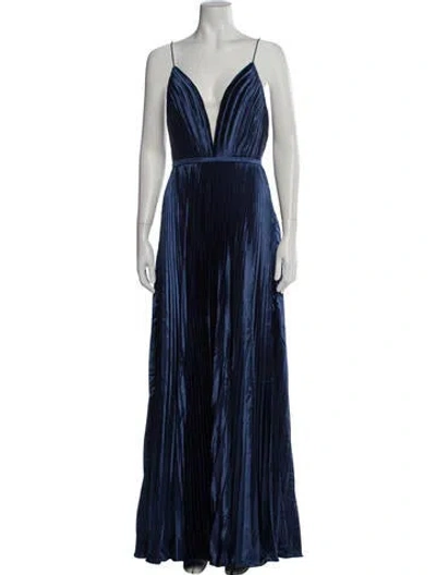Pre-owned Mac Duggal Plunge Neckline Long Dress W/ Tags In Blue