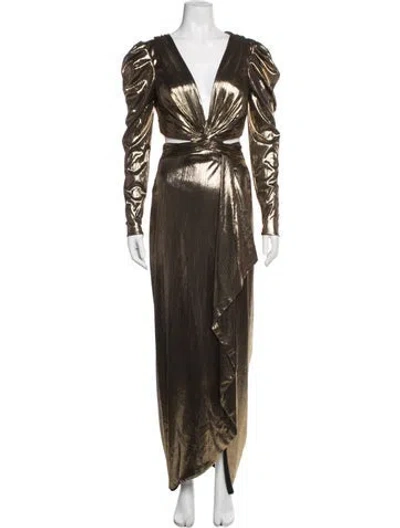 Pre-owned Mac Duggal Plunge Neckline Long Dress W/ Tags In Brown