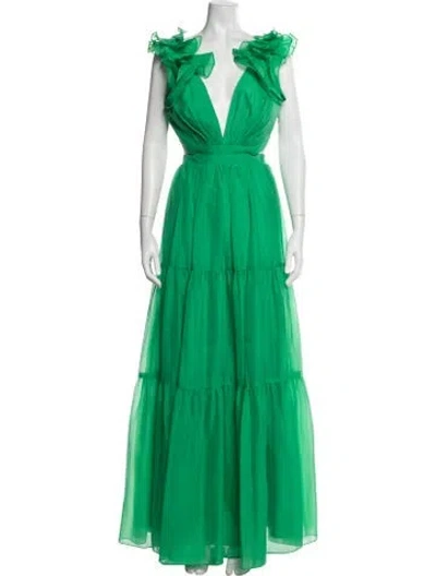Pre-owned Mac Duggal Plunge Neckline Long Dress W/ Tags In Green