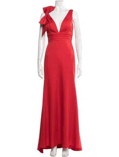 Pre-owned Mac Duggal Plunge Neckline Long Dress W/ Tags In Red