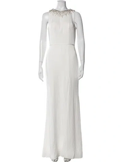 Pre-owned Mac Duggal Plunge Neckline Long Dress In White