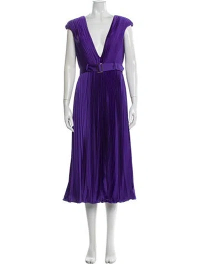 Pre-owned Mac Duggal Plunge Neckline Midi Length Dress In Purple