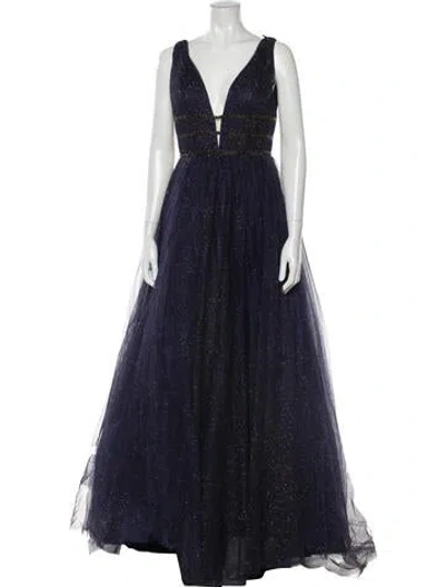 Pre-owned Mac Duggal Plunge Neckline Mini Dress In Blue