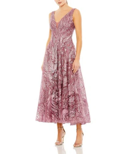 Mac Duggal Plunge V-neck Floral Embroidered Sleeveless Dress In Pink