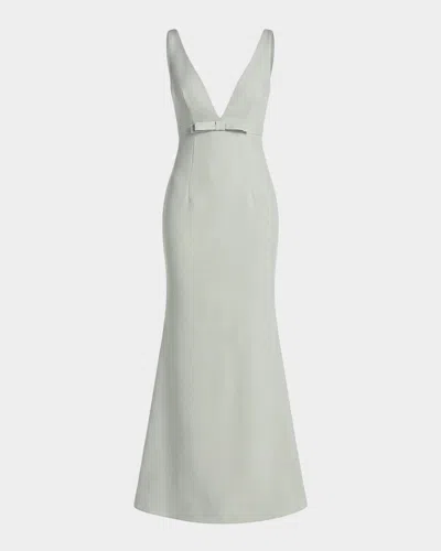 Mac Duggal Plunging Crepe Mermaid Gown In White