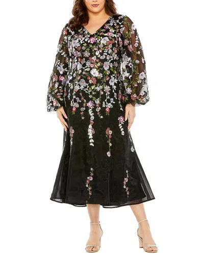 Mac Duggal Puff Sleeve High Neck Embellished A Line Dress In Black Multi