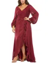 Mac Duggal Metallic Stripe Long Sleeve Wrap Front Gown