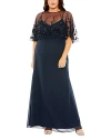 Mac Duggal Plus Capelet Gown In Midnight