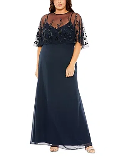 Mac Duggal Plus Capelet Gown In Midnight