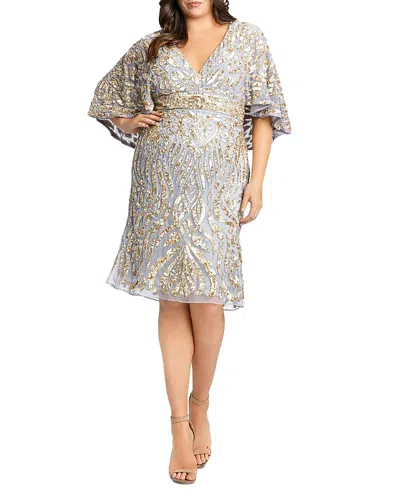 Mac Duggal Plus Embellished Cape Sleeve Cocktail Gown In Platinum Gold