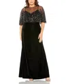 Mac Duggal 9228 Long Plus Size Velvet Cape Dress In Black