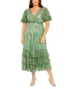 Mac Duggal Plus Embellished Surplice Midi Dress In Sage