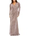 Mac Duggal Plus Size Long-sleeve Metallic Ruched Gown