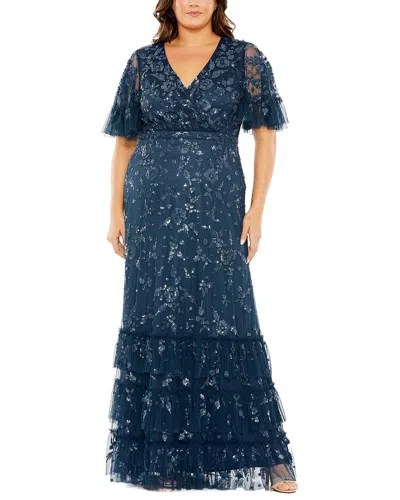 Mac Duggal Plus Floor Length Gown In Blue