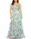 Mac Duggal Floral Printed Tiered Gown With Ruched Detailing