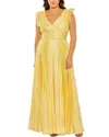 Mac Duggal Satin Flutter Sleeve Midi With Cummerbund Detail In Yellow