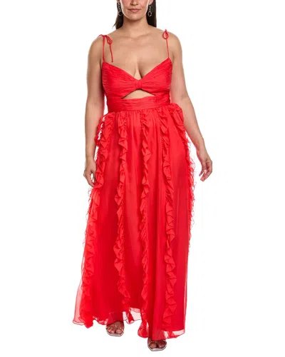 Mac Duggal Plus Keyhole Chiffon Gown In Red