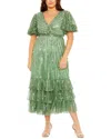 Mac Duggal Plus Embellished Surplice Midi Dress In Green