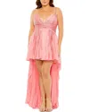 Mac Duggal Rhinestone High Low Pleated Gown