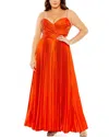 Mac Duggal Plus Womens Pleated Satin Evening Dress In Red