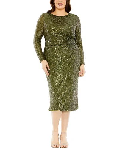 Mac Duggal Plus Sequin Gathered Waist Dress In Green