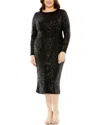 Mac Duggal Plus Sequin Gathered Waist Midi Dress B In Black