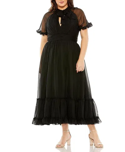 Mac Duggal Sheer Puff Sleeve Gown In Black