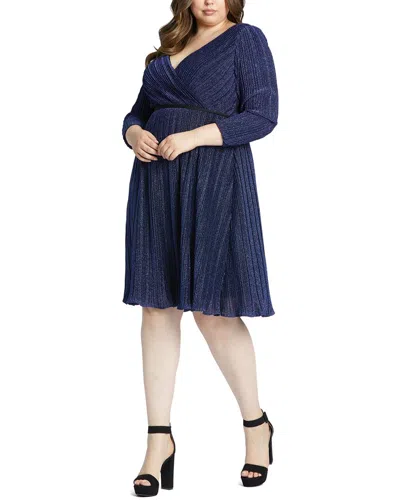 Mac Duggal Plus Shimmering Faux Wrap 3/4 Sleeve Dress In Blue