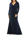 Mac Duggal Plus Size Long-sleeve Jersey Twist Gown In Midnight