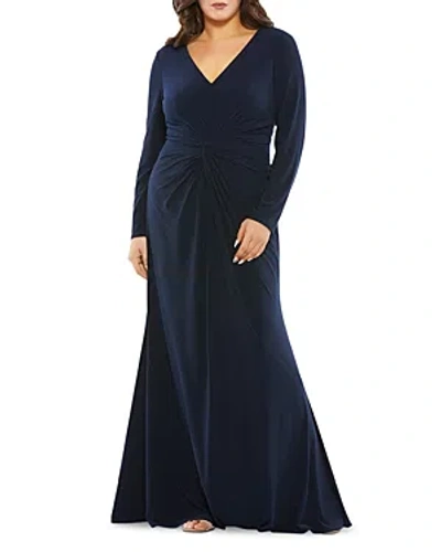 MAC DUGGAL PLUS TWIST FRONT JERSEY GOWN