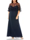 Mac Duggal Plus Capelet Gown In Multi