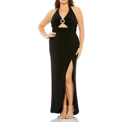 Mac Duggal Plus Womens Cut-out Polyester Halter Dress In Black