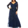 Mac Duggal Illusion Long Sleeve Gown In Multi