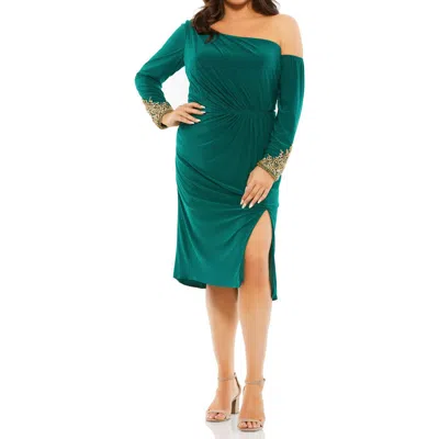 Mac Duggal Plus Womens Embellished Jersey Cocktail And Party Dress In Gold