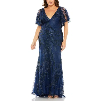 Mac Duggal Plus Womens Embellished Lace Evening Dress In Multi