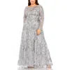 Mac Duggal Long Sleeve High Neckline Embroidered Gown In Pink