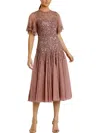 Mac Duggal Plus Womens Embellished Midi Cocktail And Party Dress In Rosewood